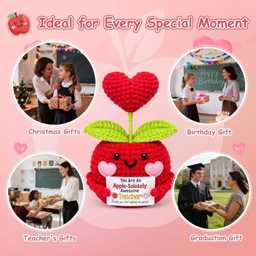 Zeokiar Back to School First and Last Day of School Teacher Appreciation Gifts for Women, New Preschool Teacher Gifts, Best Teacher Gifts, Thank You Teacher Crochet Apple Birthday Gift for Retirement by Zeokiar - Image 6