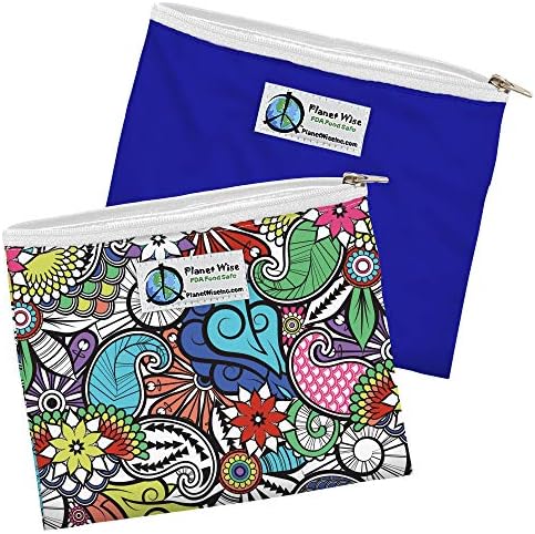 Planet Wise Reusable Zipper Sandwich Bags, 2-Pack, Oasis/Blue Poly