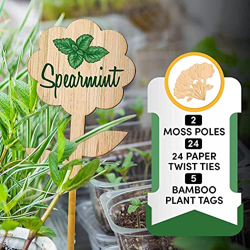 Biz Mart Presents Set Of 2 Moss Poles Extendable To 31.4 Inch With 24 Paper Twist Ties & 5 Bamboo Plant Labels For Climbing Plants - 31.4 Inch Coir Totem Plant Support Stakes For Indoor Potted Plants #TOP1