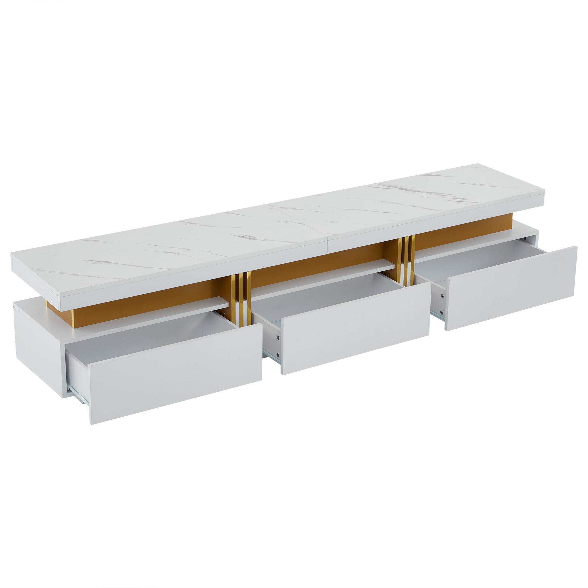 SACOOL Moderner Lowboard TV-Schrank 200 x 40 x 42 cm, Marmor-Optik, TV-Board, TV-Kommode – Für Fernseher bis 90 Zoll, DREI Schubladen und 1 Kabelmanagement