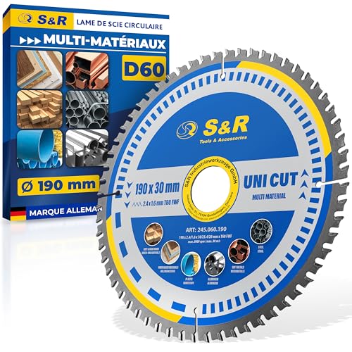 S&R Lame Scie Circulaire 190 x 30 mm 60 dents FWF - Disque Tronçonnage pour Métal Aluminium Acier de Construction Bois Lame compatible Scie Circulaire Table Bosch...
