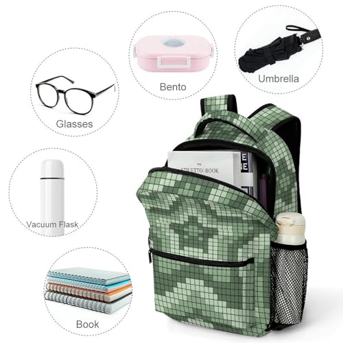 Pixel Green Star Pattern Backpack Bookbag Laptop Backpacks Multipurpose Daypack for Boys Girls School Men Women Travel Hiking3