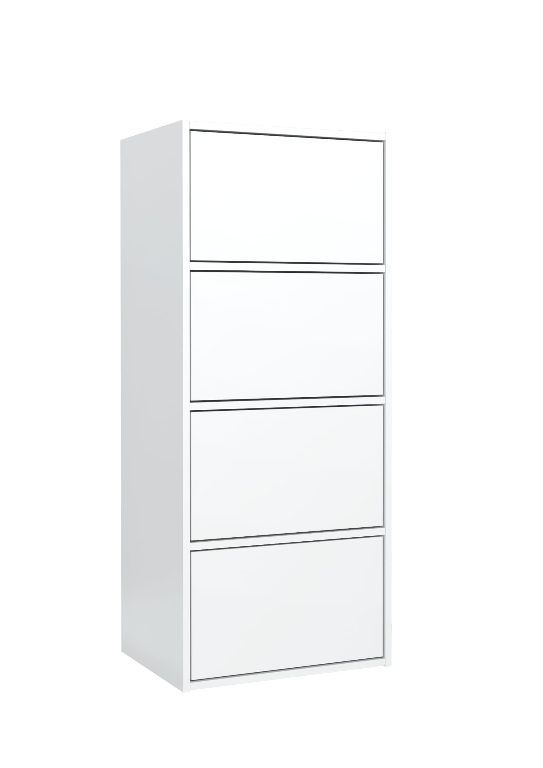 Mobile Moderno Bianco per Camera da Letto e Soggiorno – Cassettiera Alta con 4 Ante, Scarpiera Salvaspazio, Credenza Multifunzionale, Mobiletto 50x39x120 cm