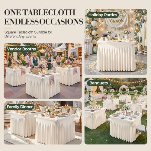 34x34 Inch Ivory Spandex Square Fitted Tablecloth 2 Pack - Stretch Elastic Table Cover Wrinkle‑Resistant Washable Fabric Table Cloth for Folding Card Tables,Trade Shows,Weddings,Parties & Banquets by Party Talk - Used condition - Image 3