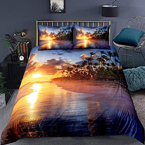 Housse de couette coucher de soleil 3D en microfibre zippée de la marque Homemissing pour lit simple - 2