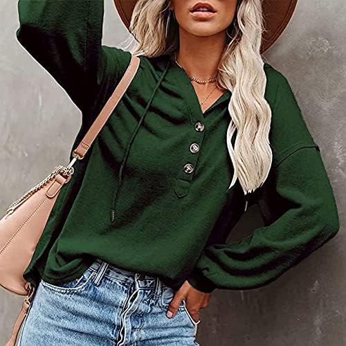 ASHER FASHION Womens V Neck Long Sleeve Henley Shirts Button Down Sweatshirts Hoodies Tunic Tops with Drawstring