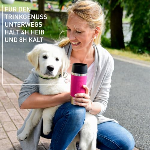 Emsa Travel Mug Classic Thermobecher, 360 ml, Isolierbecher hält 4h heiß, 8h kalt, 100 Prozent dicht, auslaufsicher, Quick-Press-Verschluss, 360 Grad-Trinköffnung, Kaffeebecher to go, Himbeer, 513550 4