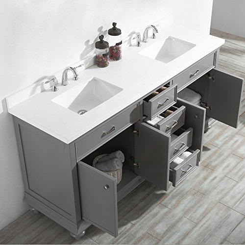 Vinnova 735072-Gr-Cqs-Nm Charlotte 72" Double Vanity In Grey With Carrara Quartz Stone Top Without Mirror #TOP4