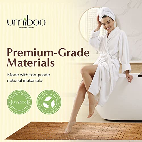 Umiboo Bamboo Bath Mat (48 X 16 Inches, Large) Or Rug Made Of Natural Bamboo With Wooden Look, Floor Accessories For Bathroom Shower, Sauna, Spa, Indoor Or Outdoor, Non Slip And Water Resistant #TOP4