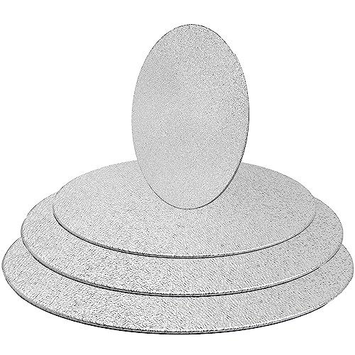 4 Pack Silver Cake Boards Round Circles 6, 8, 10, 12 Inch Base Cardboard, 1 of Each Size Set for Baking, Wedding Birthday, Dessert, Pizza Decorating and Exhibition