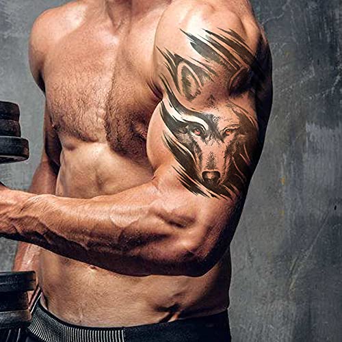 Temporary Tattoos For Men Women Large Tribal Totem Eagle Owl Wolf Tiger Dragon Lion Pattern Waterproof Faketattoos Body Half Arm Shoulder Chest (Pattern 3) #TOP4