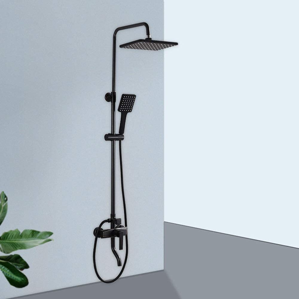 Ensemble de douche carré en cuivre avec colonne noire et jet pressurisé