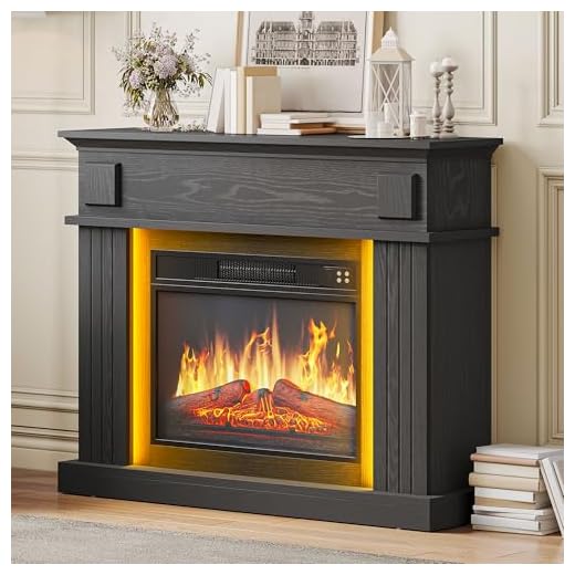 YITAHOME Chimenea Electrica Negro, 23″ Chimeneas Electricas Decorativas con Efecto de Llama Realista en 3D, Chimeneas Electricas con Temporizador y LED Tira de Luces Ajustable de 24 Colores