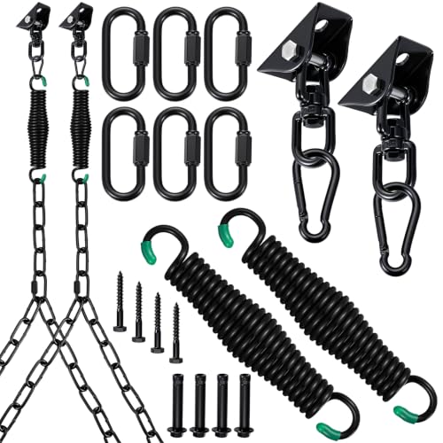 Image of Hicarer Porch Swing Hanging Kit with Springs 8ft Y-Chains Swivel,Black