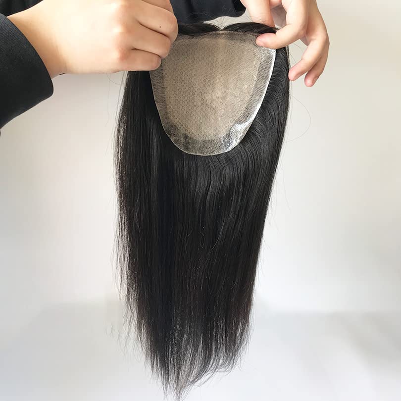 Natural Color Human Hair Topper Silk Skin Base Toupee Hairpiece 2cm PU Around Topper Virgin Hair Extensions 15x16cm (8inch)