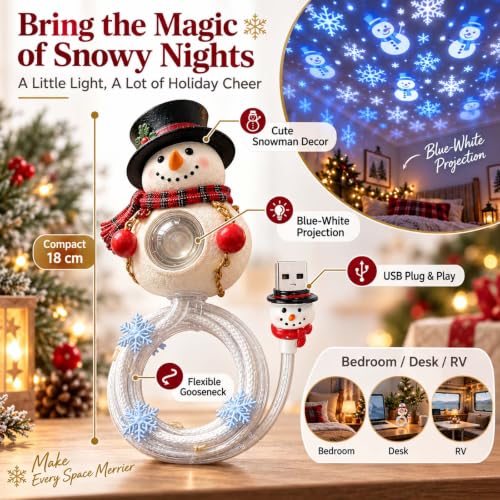 Christmas Tree Ceiling Projector, Plug and Play HD USB Night Light，Snowman - image 3