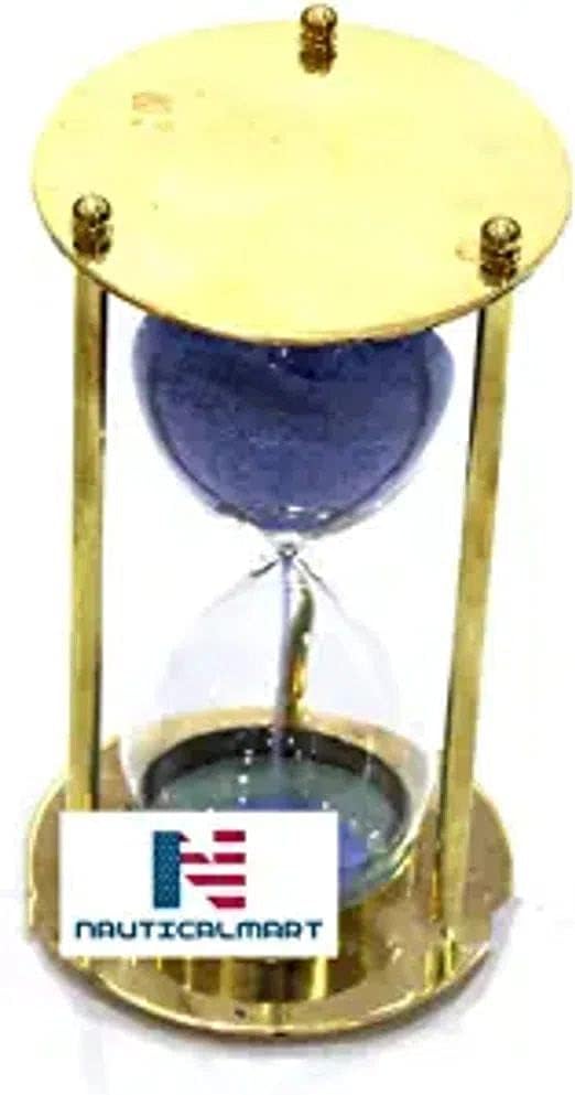 NauticalMart Brass Marine Sand Timer 5" Hourglass Blue Sand