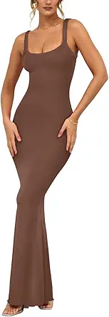 REORIA Women's 2024 Trendy Sexy Lounge Slip Long Tank Dress Elegant Sleeveless Backless Ribbed Bodycon Maxi Dresses