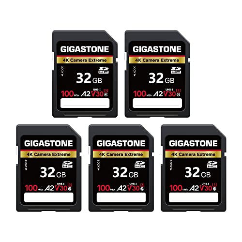 Image of 【5-Years Data Recovery】 GIGASTONE 32GB SD Card 5-Pack, 4K Camera Extreme, UHS-I A2 V30 SDHC Memory Card 4K Full HD Video Speed up to 100MB /s Compatible with SPYPOINT TACTACAM Trail Camera