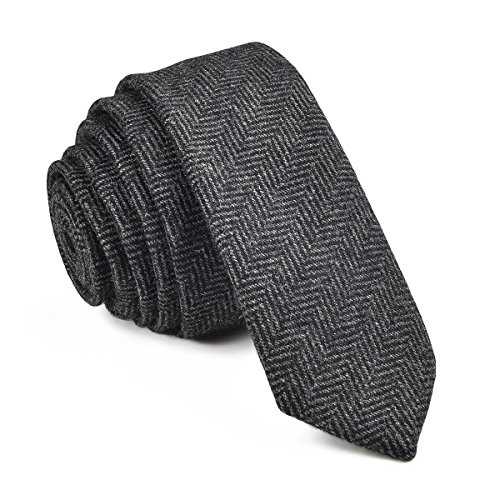 VOBOOM Mens Necktie Skinny Tie Tweed Pattern Woolen Neck Tie (06 Black)