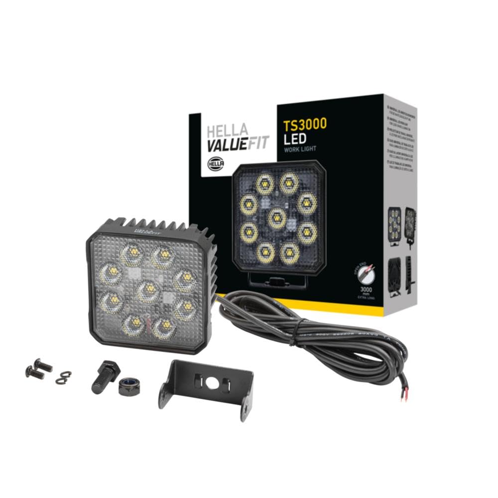 HELLA VALUEFIT 1GA 357 112-012 LED-Worklight - TS3000 - 12/24V - 3000lm - Bolted/mounting - Swivelling Mounting Bracket - Short distance lighting - Cable: 3000mm - Plug: open cable ends