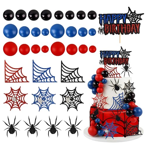 Blumomon 1 Gruppen Spinnen Spinnenetz Ball Cake Dekoration Spider Web Cake Decoration Guten Glück zum Geburtstag Kuchen Dekoration Picks Baby Jungen Mädchen Kinder Geburtstagsfeier