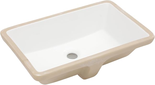 21x13 Inch White Rectangle Undermount Bathroom Sink | Interior Bowl Size 18"W x 11"D, Ceramic, Curved Bottom, Easy to Clean, with Overflow, Ideal for Bathroom, Lavatory, Vanity