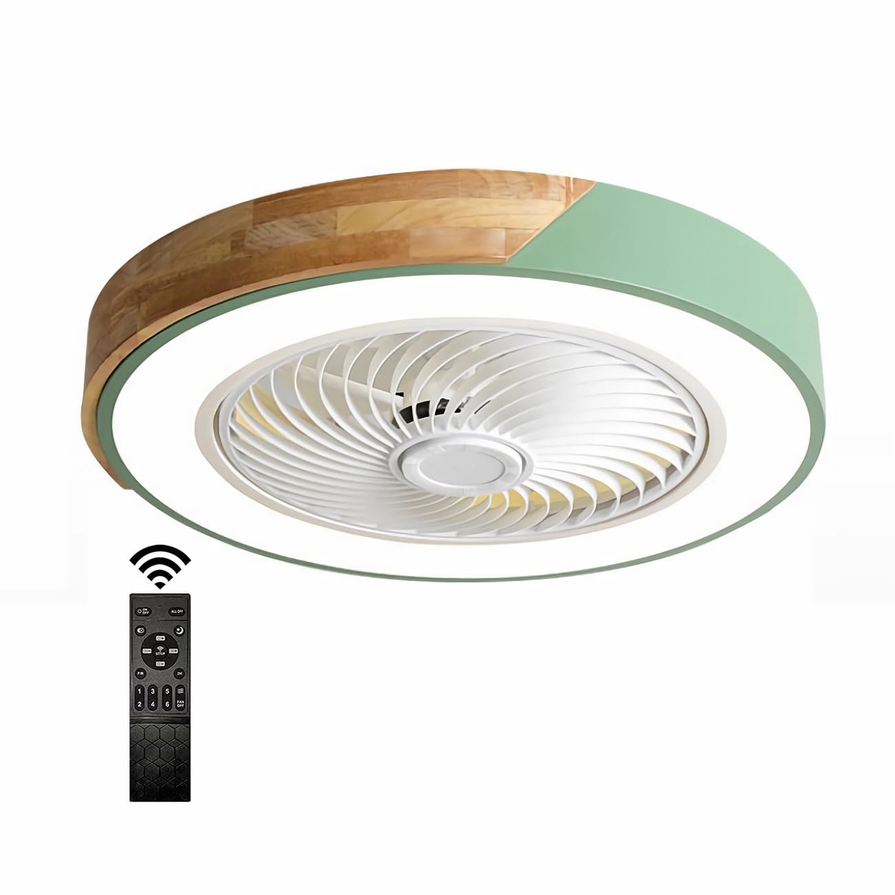 Vanme Green Modern Ceiling Fans With Lights, Wooden Ceiling Light With Reversible Fan And Remote Control Ceiling Fan Lighting Timing 6 Speeds Ceiling Fan With Light Dimmable Led Fan Light Flush Mount For Bedroom
