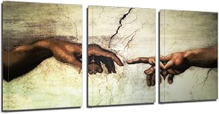 3 Panels The Creation of Adam by Michelangelo Vintage Oil Painting Canvas Print Meeting Room Wall Art Cultural Illustrations Abstract Artwork for Home Office Decor Framed 12x16in