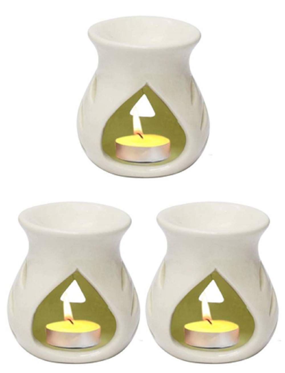 Mkd2 Rise Ceramic Candle Operated Aroma Oil Burner Diffuser Lamp with Tealight (White) -Set of 3 for Home Fragrance