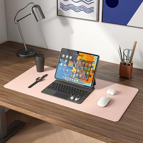 DAWNTREES Protetor de mesa, tapete de pele sintética para portátil, antiderrapante, tapete grande para rato e teclado, almofada de escrita impermeável para escritório e casa (rosa)