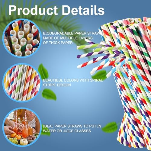 Lot 250 Pailles Flexibles En Papier Multicolores – Biodégradables, Jetables – Anniversaire, Mariage, Cocktails & Fêtes
