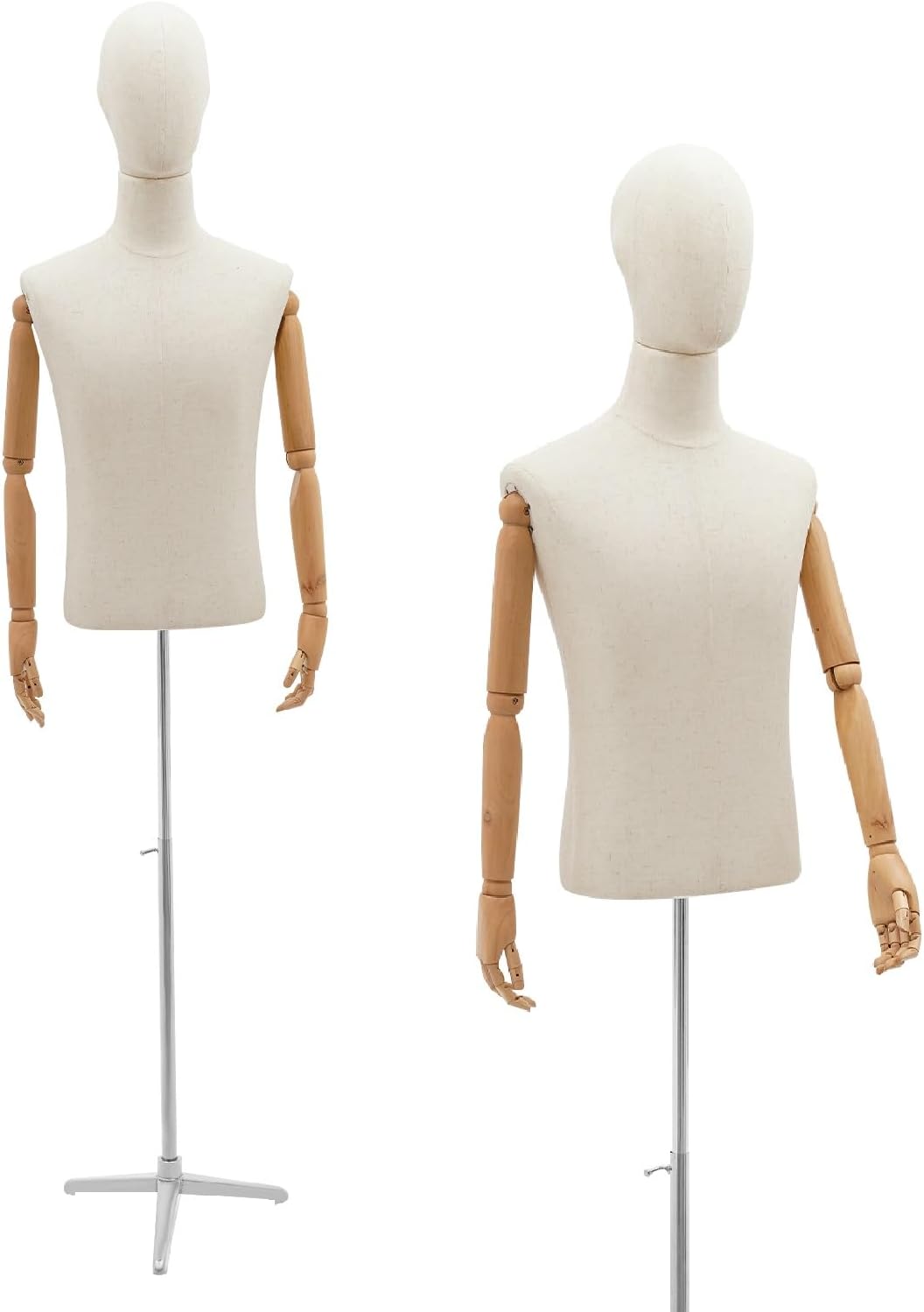 Male Mannequin Dress Form, Adjustable Height and Poseable Sewing Mannequin Torso with Tripod Metal Stand, Male Display Model for Clothing Display (Silver Base)