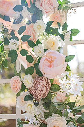 Ling's Moment Artificial Rose Leaf Greenery Garland With Flower 6Ft, 2Pcs Fake Vine Real Touch Silk Wreath For Lanterns Decoration Diy Wedding Arch Table Centerpieces Floral Arrangement #TOP1