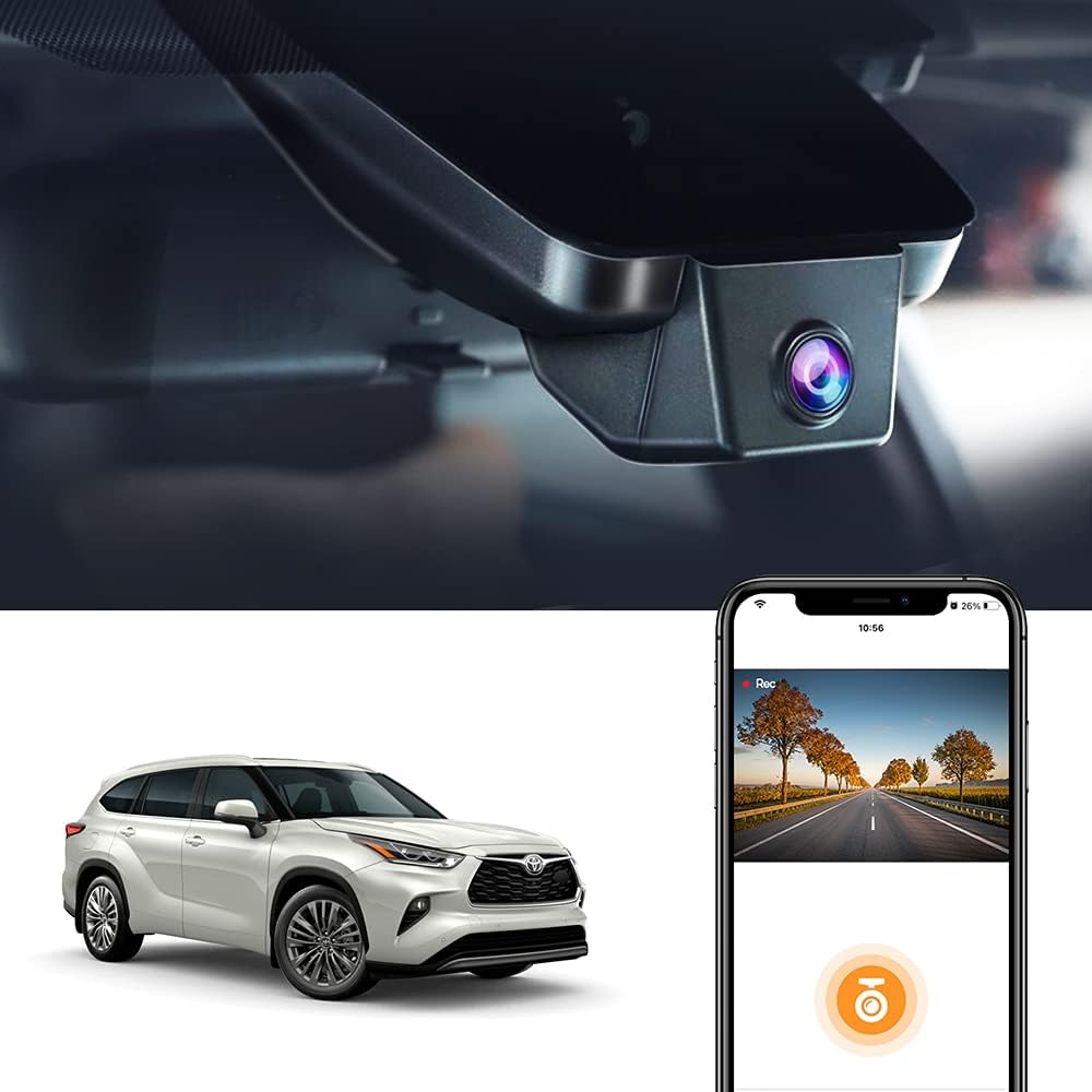 Fitcamx 4K Dash Cam Suitable for Toyota Highlander 2020-2026 & Highlander Hybrid (Gen4/UX70), OEM Factory Look, UHD 2160P Video, Built-in WiFi & APP, Loop Recording, G-Sensor, Plug & Play, 64GB Card