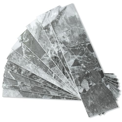 AULIGET 40-Piece Polished Grey Marble with Silver Peel and Stick