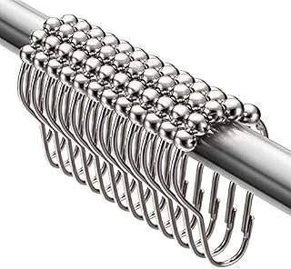 Shower Curtain Hook Rings, Stainless Steel Shower Curtain Rings and Hooks for Bathroom Shower Rods Curtains, Roller Balls Chrome Metal Rustproof Silver Colour, Set of 20