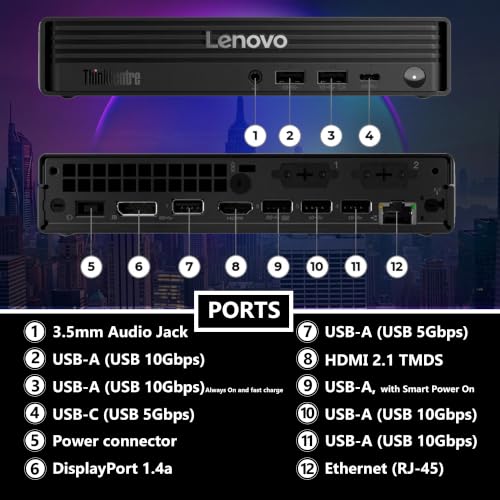 Image of Lenovo ThinkCentre M70q Gen 6, Intel Core Ultra (Beats i7-13700T), 32GB DDR5 RAM, 512GB NVMe SSD, WiFi 6E, Bluetooth, RJ-45, DP Port, HDMI, Win 11 Pro, AI Business Desktop