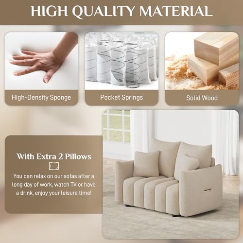 Image of OUYESSIR 56 inch Modern Sofa Couch, Comfy Deep Seat Teddy Cloud Sofa, Upholstered 2-Seater Boucle Couch, Oversized Loveseat for Living Room, Bedroom, Office, Apartment, Light Brown