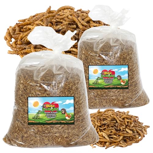 Bite & Delight Premium Mehlwürmer Getrocknet - Proteinreiches und Fettreiches Vogelfutter Wildvögel Ganzjährig - Igelfutter - Eichhörnchen Futter - Hamster Futter - Universalfutter - 10 kg