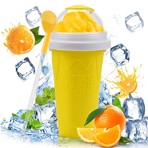 Pipihome Magic Slushy Maker Squeeze Cup Slushy Maker, Quick Frozen Squeeze Cup mit 2 in 1 Strohhalm und Löffel, Hausgemachte Milchshake Eismaschine für Cola oder Saft (Gelb) Cover