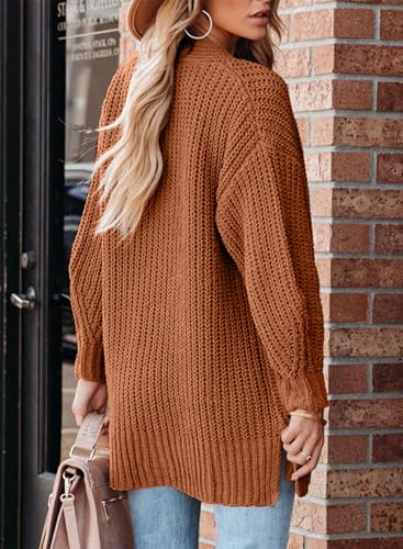 SHEWIN Womens Oversized Open Front Cardigan Sweaters Long Lantern Sleeve Button Knit Chunky Sweater Outerwear Coats3