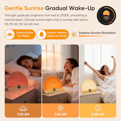 Light Therapy Lamp and Sunrise Alarm Clock 2-in-1, 10000 Lux Happy Therapy Light with Wake Up Alarm Clock, 3 Color Temperature and 5 Brightness Level - Image 3
