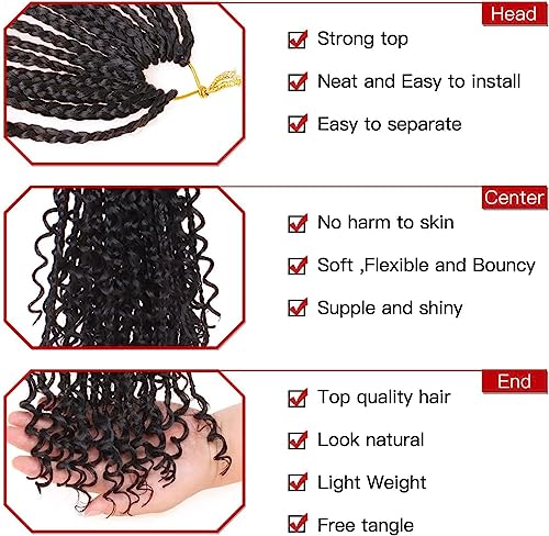 XTREND 10Inch 8Packs Boho Box Braids Crochet Hair with Curly Ends 14strands/pack Pre Looped Black Messy Goddess Box Braids Hair Extensions Individual Synthetic Bob Goddess Locs Hair - Image 2