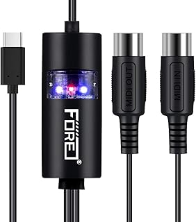 FORE Type-C to MIDI Interface MIDI Cable Adapter with Input&Output Connecting with Keyboard/Synthesizer for Editing&Recording Track Work with Windows/Mac OS for Studio Type-C Color Balck - 2m