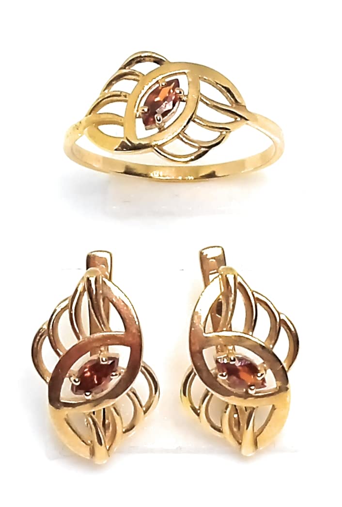 Pendientes y anillo Lily alta joyería con amatista natural y oro 5