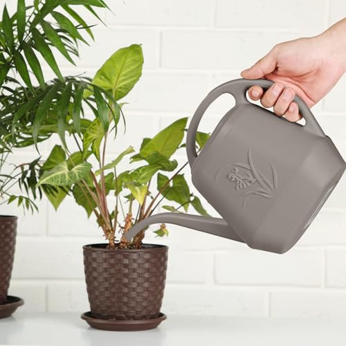 Image of Plastic Watering Can - for Indoor and Outdoor Plant - 1 /2 Gallon - Coffee Color