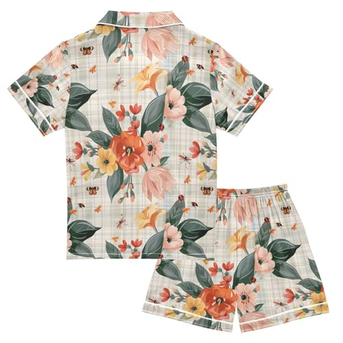 senya Dragonflies Flower Satin Summer Pajama Sets Silk Short Sleeve Button Down Sleepwear2