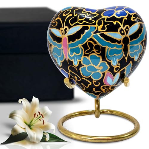 Butterfly Heart Urn Keepsake - Small Urns with Stand & Box - Honor Your Loved One with Heart Shaped Urns - Keepsake Urn for Adults & Infants (Black, Small)
