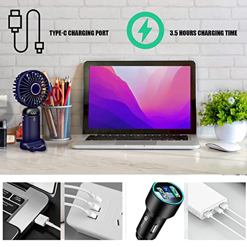Jsdoin Hand Held Fan,Portable Handheld USB Rechargeable Fans with 5 Speeds,Battery Operated Mini Fan Foldable Desk Desktop Fans with LED Display for Home Office Bedroom Outdoor Travel (DarkBlue) - Image 5